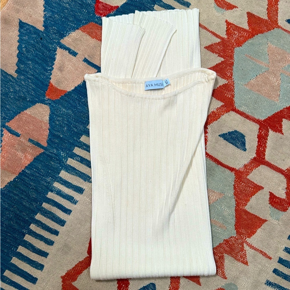Aya Muse 'Sapodilla' Ivory Ribbed Midi Skirt Side Slit Size S - Picture 7 of 11
